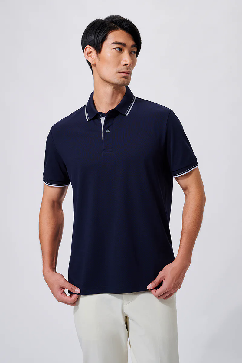 Pique Tipped Polo | Navy NNY096