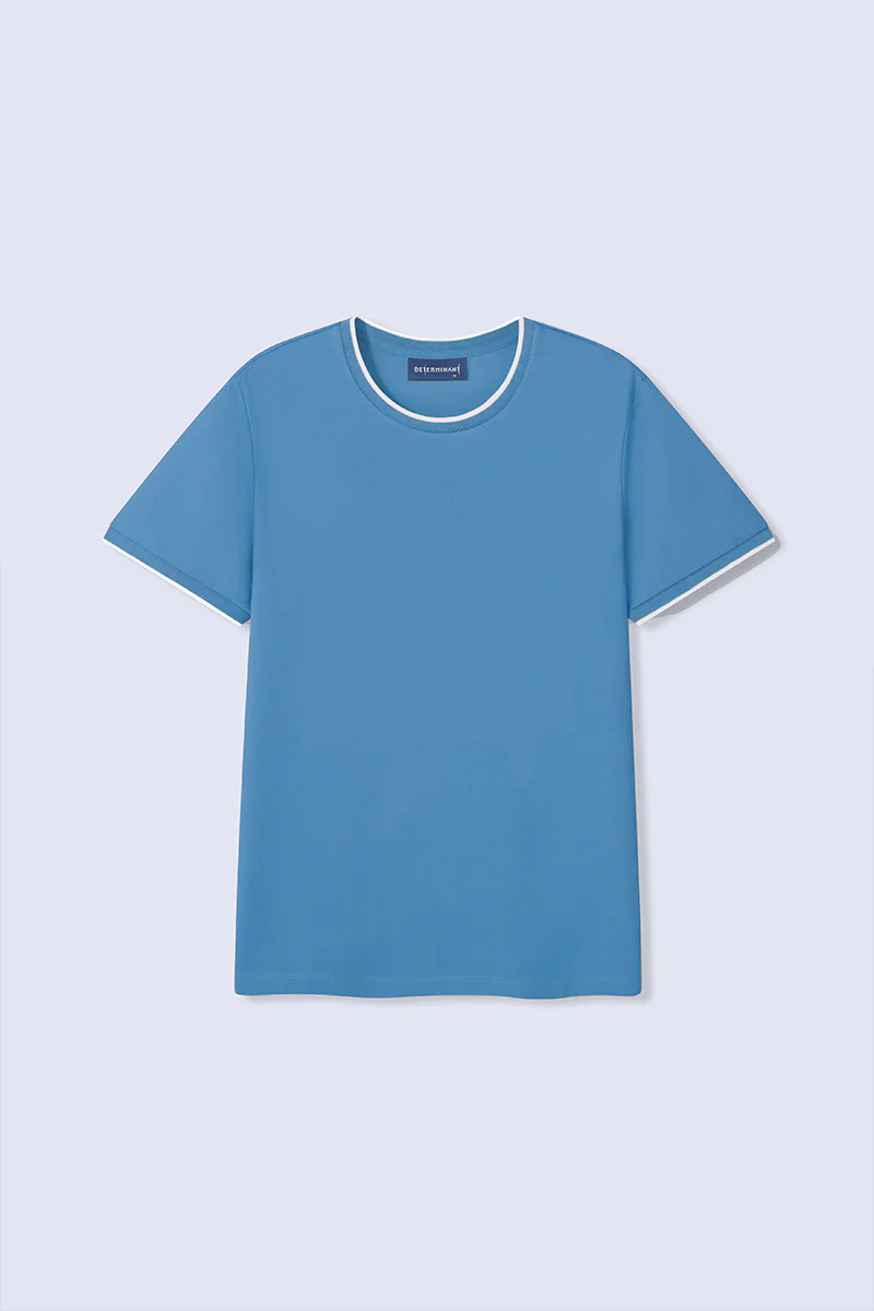 Contrast Rib Crew Neck T-Shirt | Blue T7468U Contrast Rib Crew Neck T-Shirt | Blue T7468U