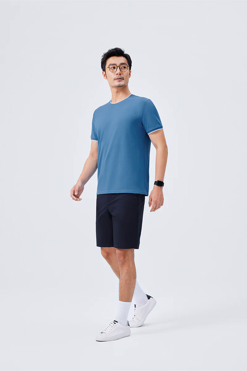 Contrast Rib Crew Neck T-Shirt | Blue T7468U Contrast Rib Crew Neck T-Shirt | Blue T7468U