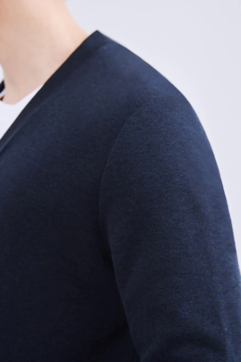 Merino-Blend French Rib Cardigan | Navy EB1244