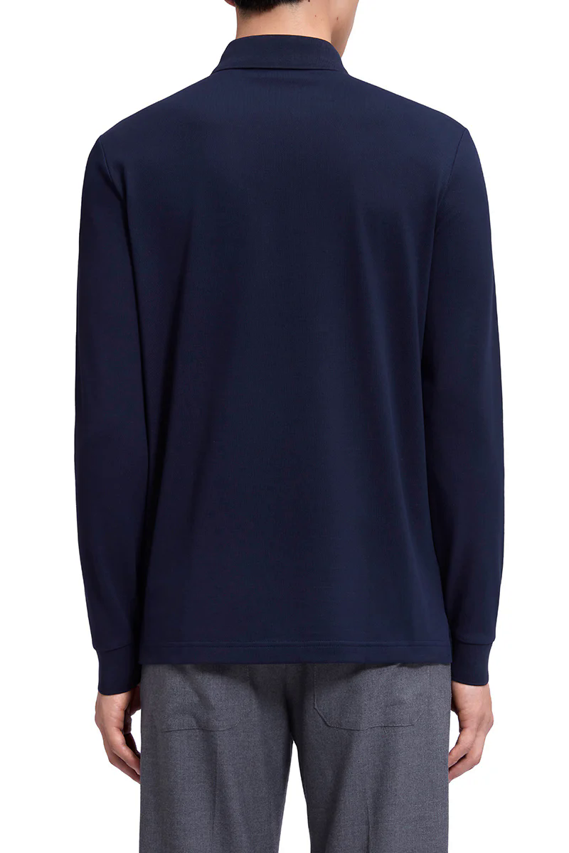 Pique Long Sleeve Polo | Navy NNY096