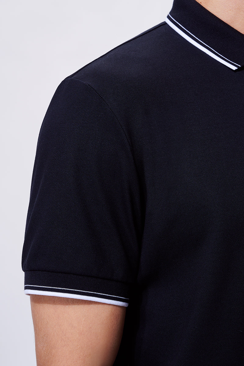 Pique Tipped Polo | Black BKFD01
