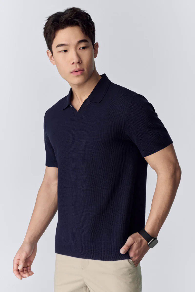 Waffle-Knit Polo | Navy NNY096