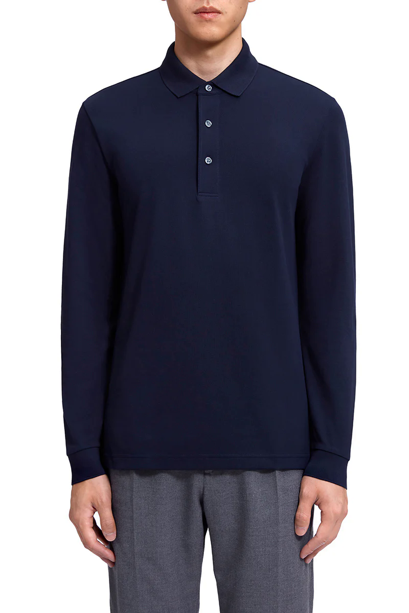 Pique Long Sleeve Polo | Navy NNY096