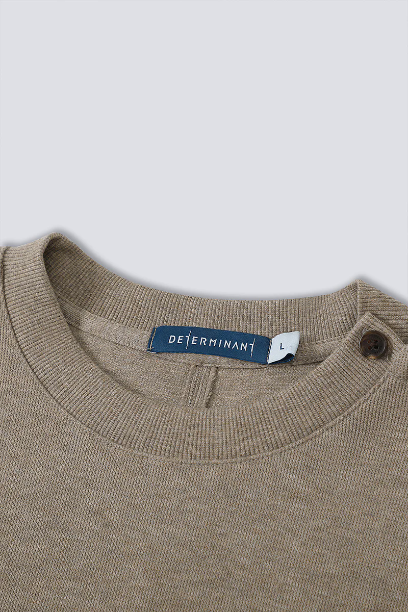 Merino-Blend French Rib Crew Neck Sweater | Khaki E7W025