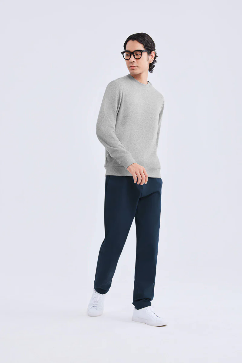 Merino-Blend French Rib Crew Neck Sweater | Grey EBC054