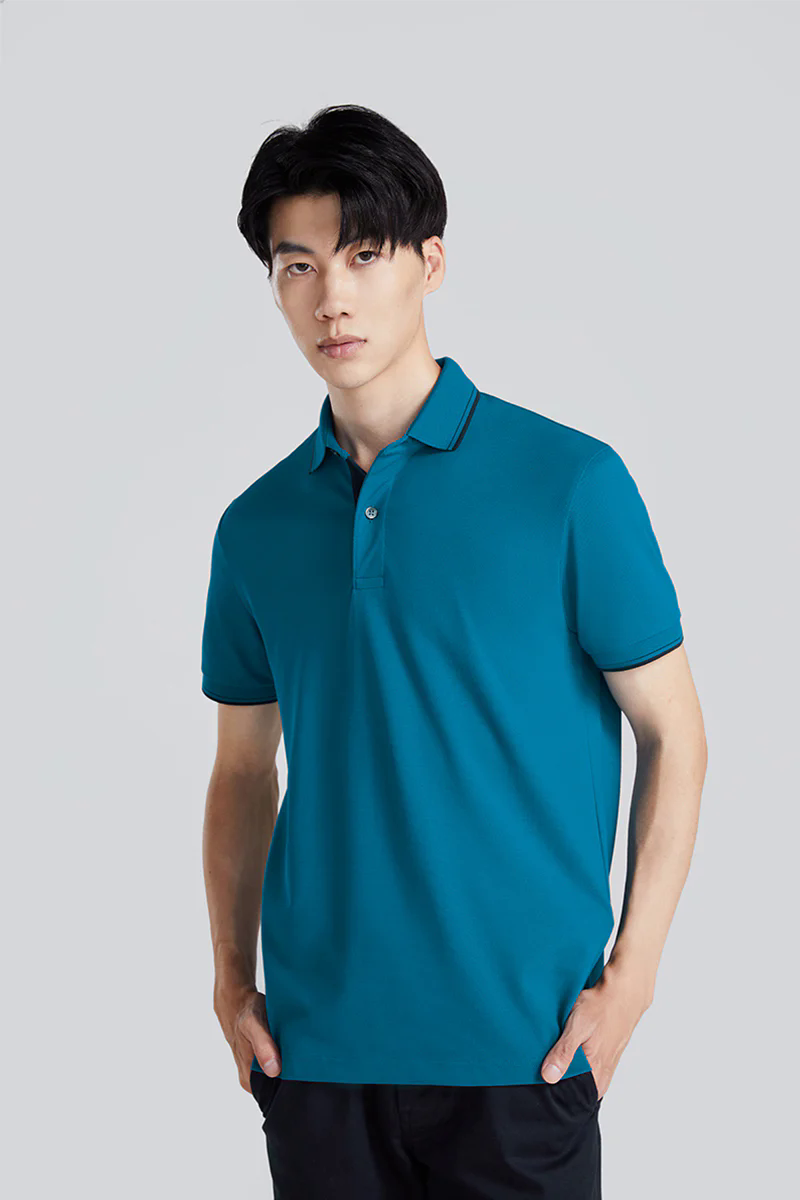 Pique Tipped Polo | Teal TQE060 Pique Tipped Polo | Teal TQE060