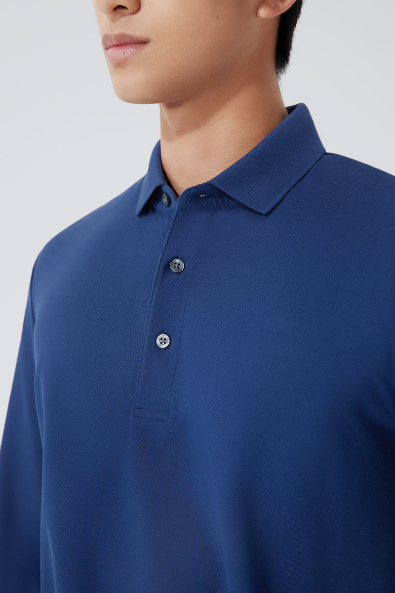Pique Long Sleeve Polo | Blue NYE073 Pique Long Sleeve Polo | Blue NYE073