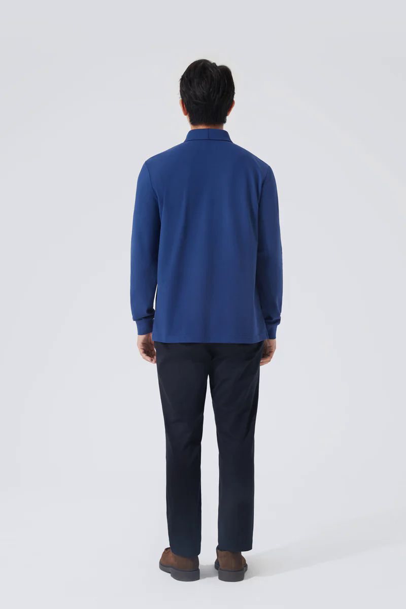 Pique Long Sleeve Polo | Blue NYE073 Pique Long Sleeve Polo | Blue NYE073
