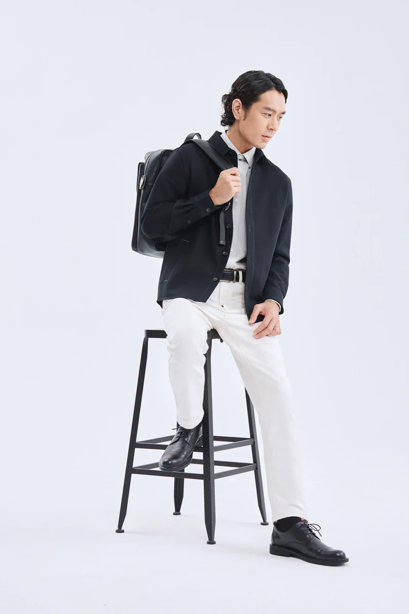 Brushed Contrast Stitch Shirt Jacket | Black BKFD01