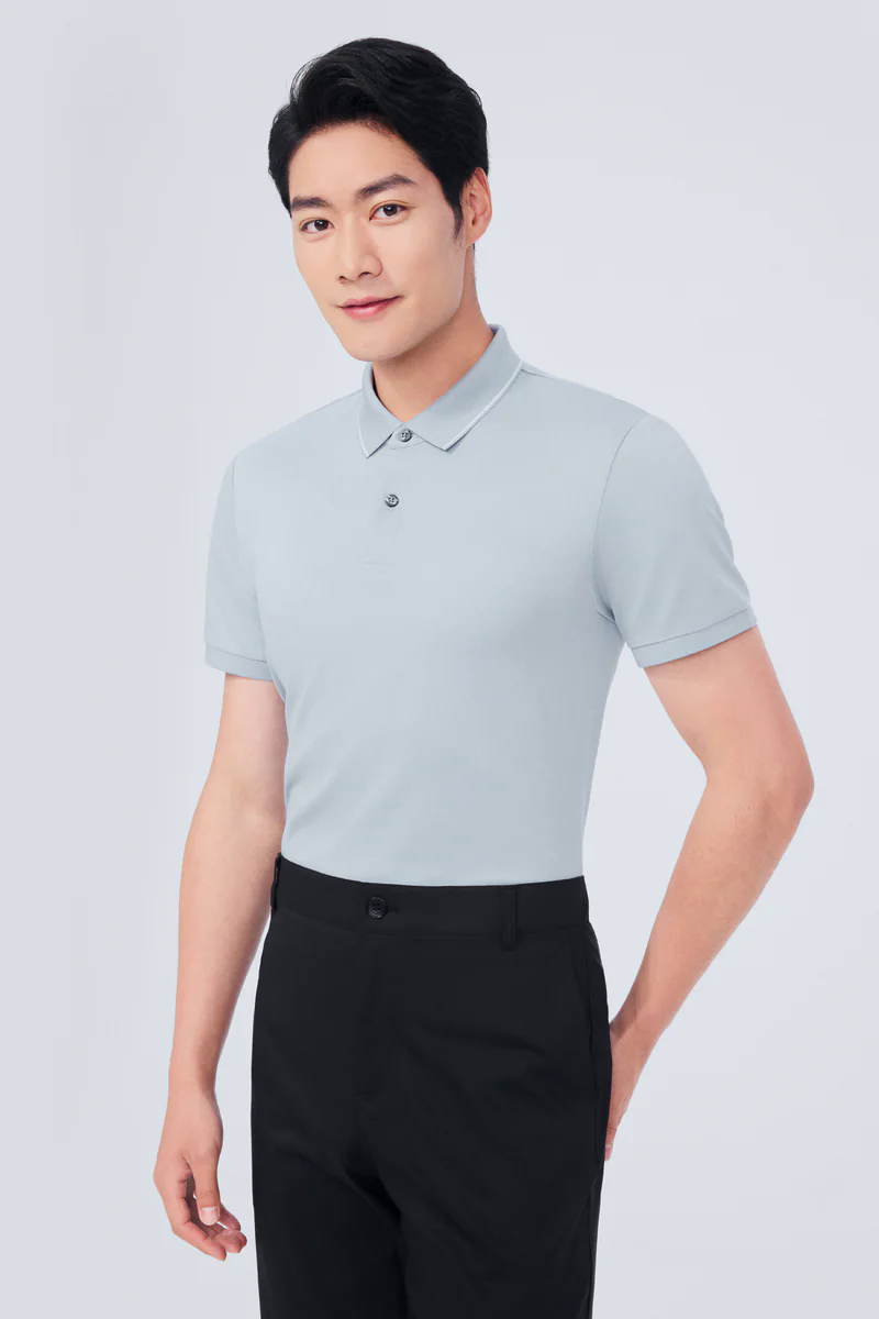 Super Soft Pique Tipped Polo | Grey Blue BLE251