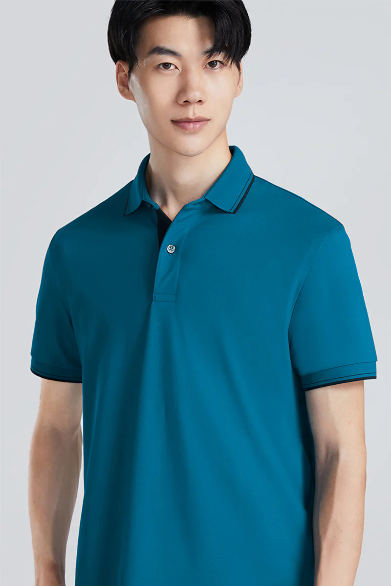 Pique Tipped Polo | Teal TQE060