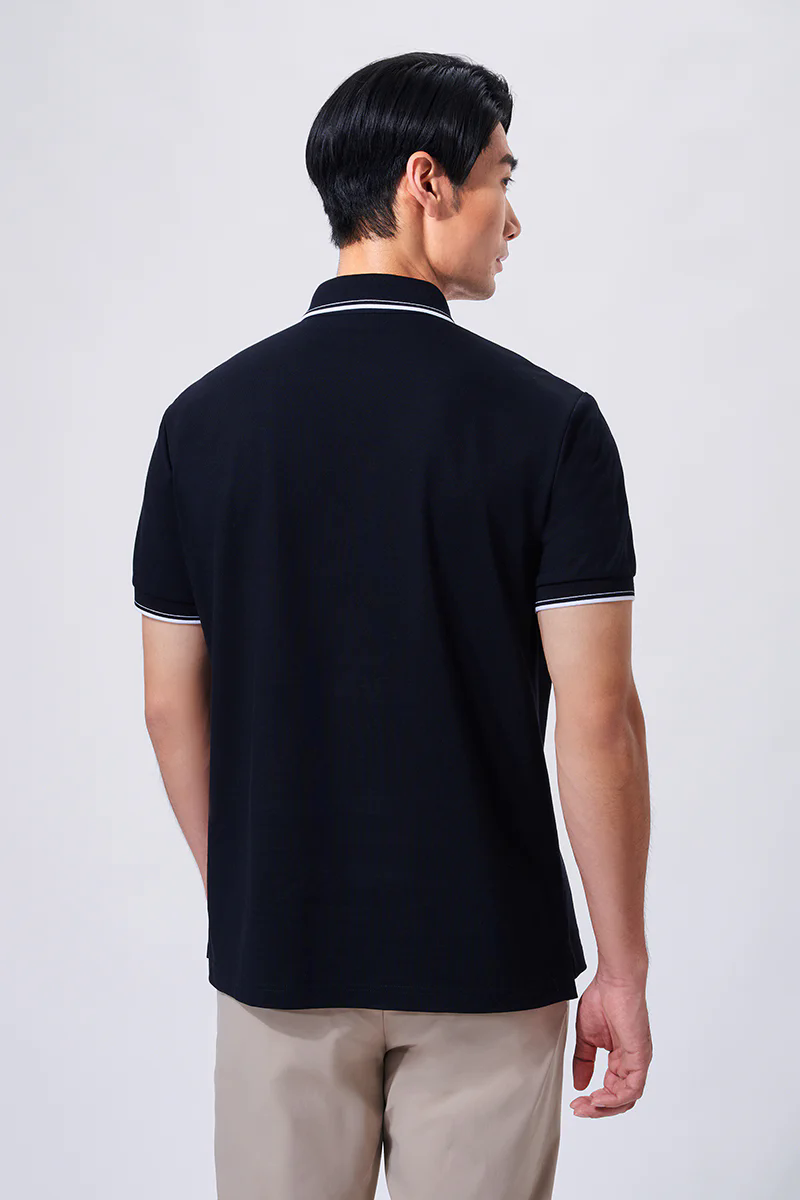 Pique Tipped Polo | Black BKFD01