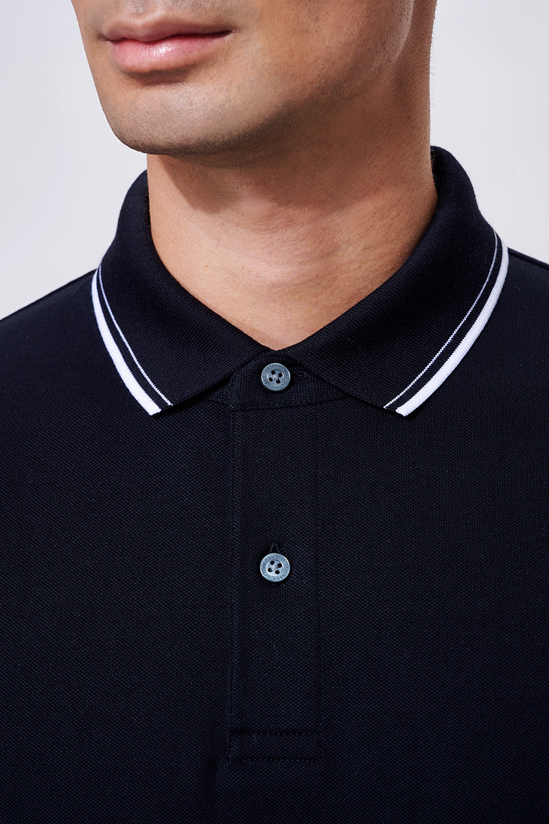 Pique Tipped Polo | Black BKFD01