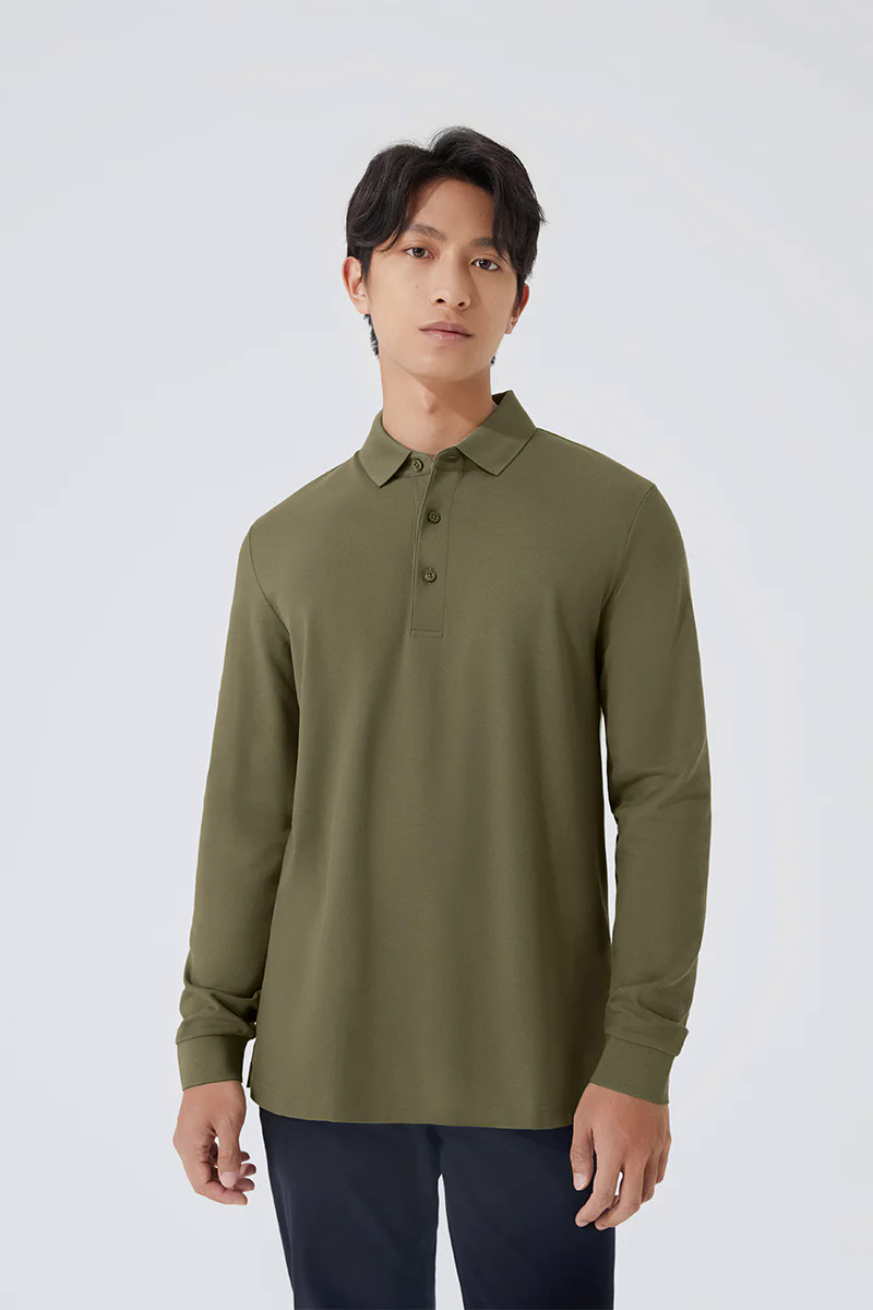 Pique Long Sleeve Polo | Olive GNE474