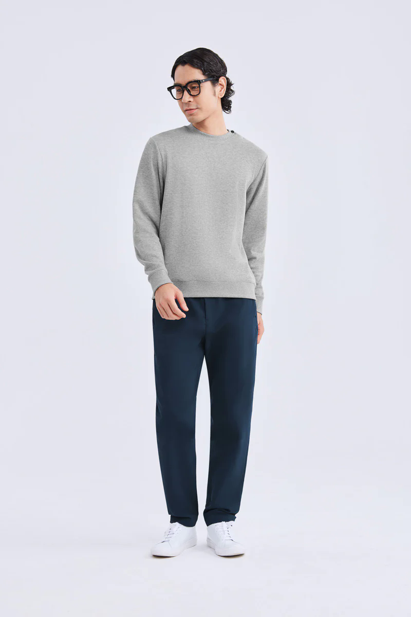 Merino-Blend French Rib Crew Neck Sweater | Grey EBC054