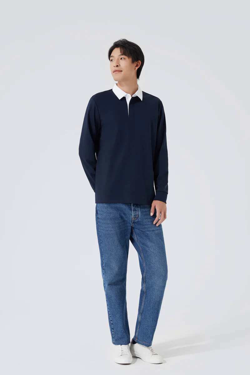 Regal Interlock Long Sleeve Rugby Shirt | Navy NNY096