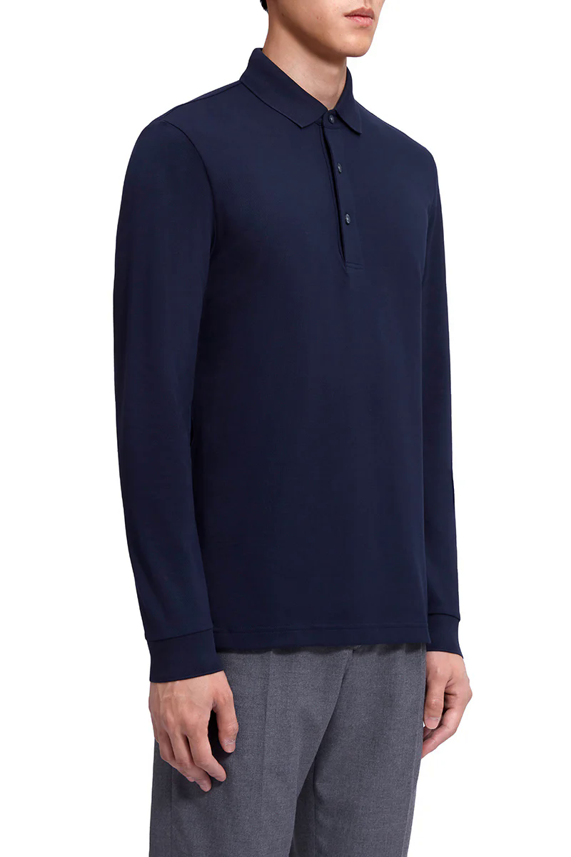 Pique Long Sleeve Polo | Navy NNY096