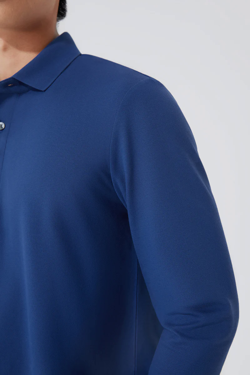 Pique Long Sleeve Polo | Blue NYE073 Pique Long Sleeve Polo | Blue NYE073