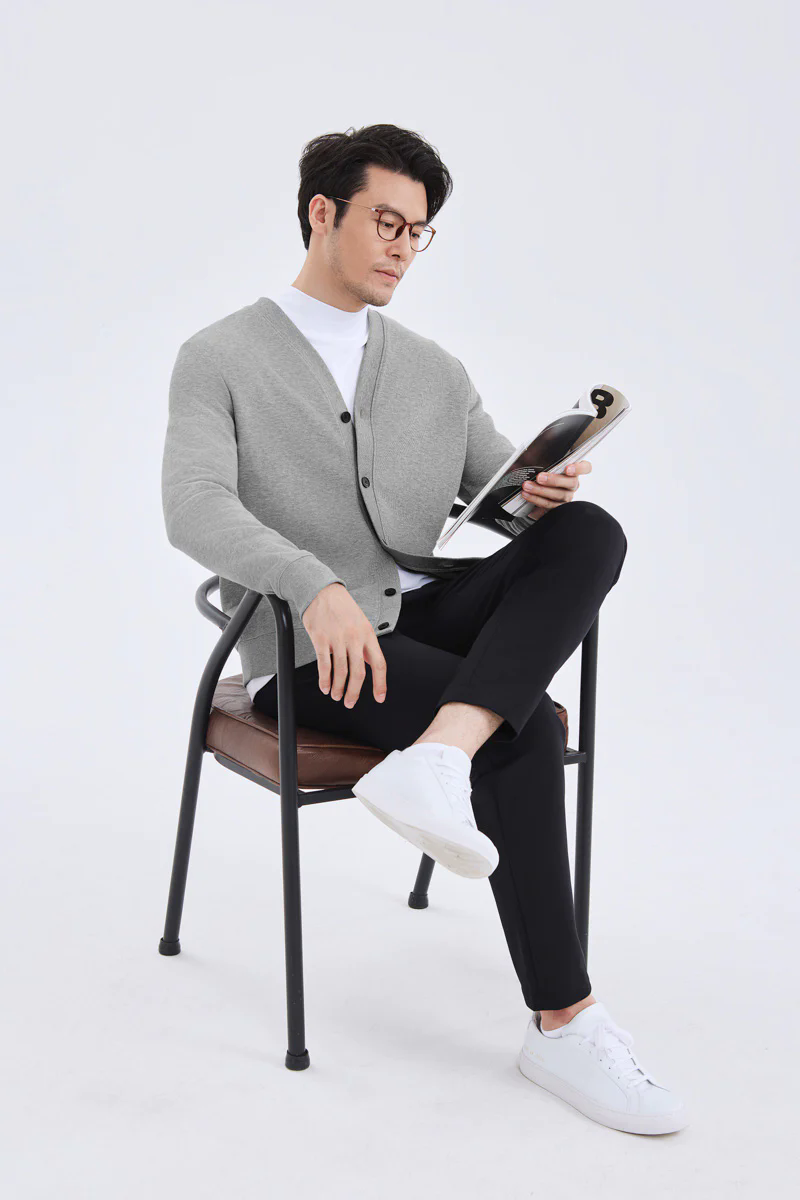 Merino-Blend French Rib Cardigan | Grey EBC054 Merino-Blend French Rib Cardigan | Grey EBC054