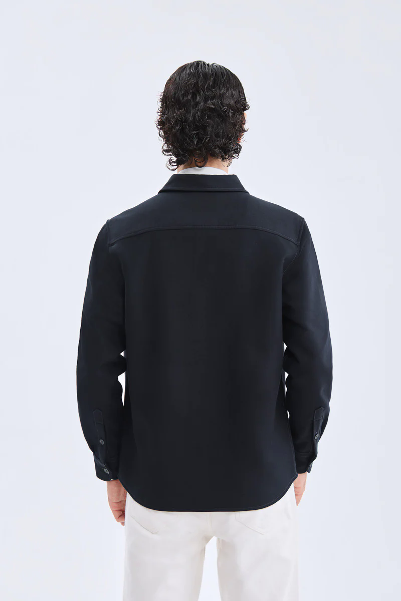 Brushed Contrast Stitch Shirt Jacket | Black BKFD01
