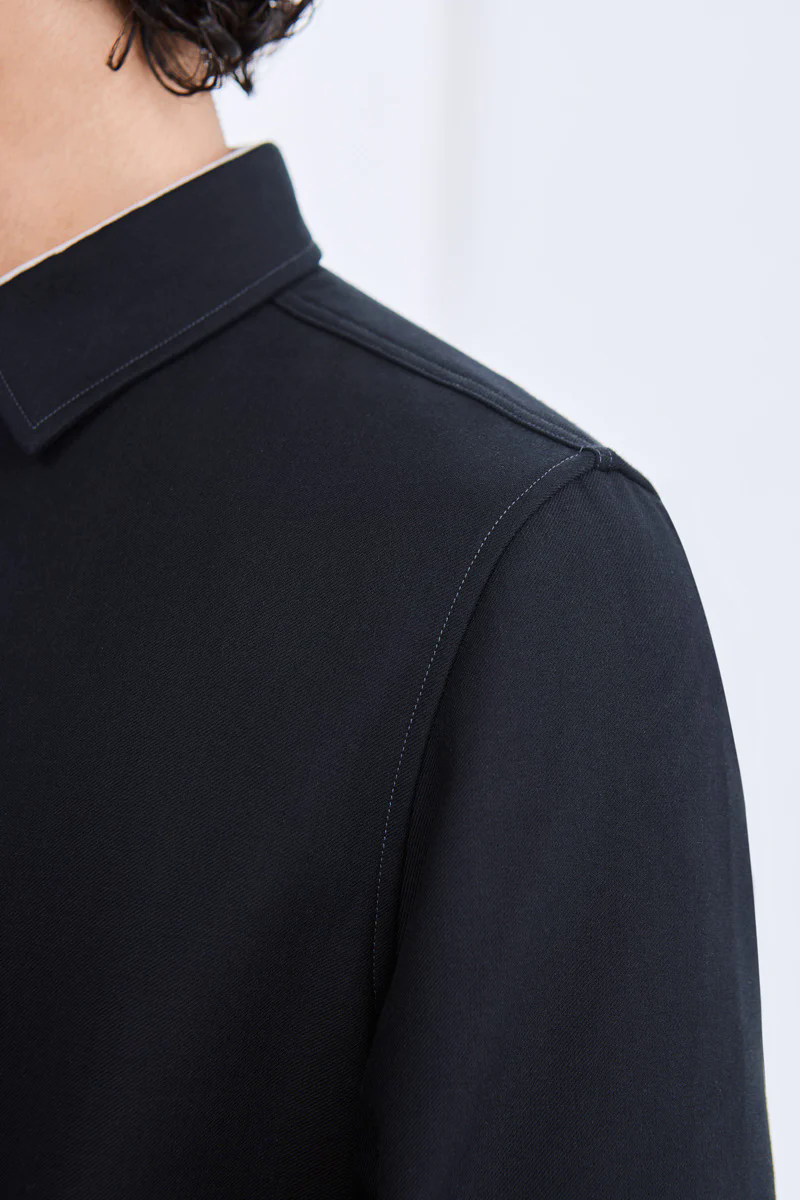 Brushed Contrast Stitch Shirt Jacket | Black BKFD01