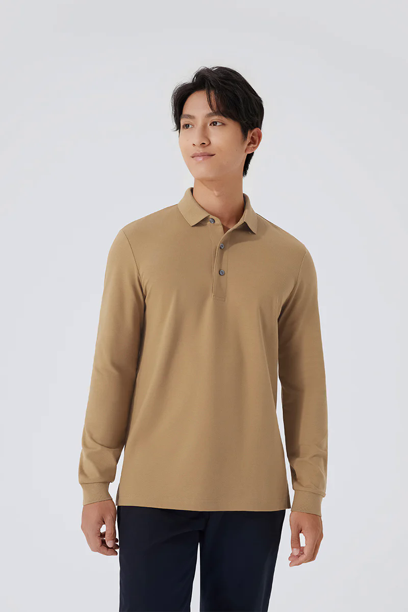 Pique Long Sleeve Polo | Khaki KE0178
