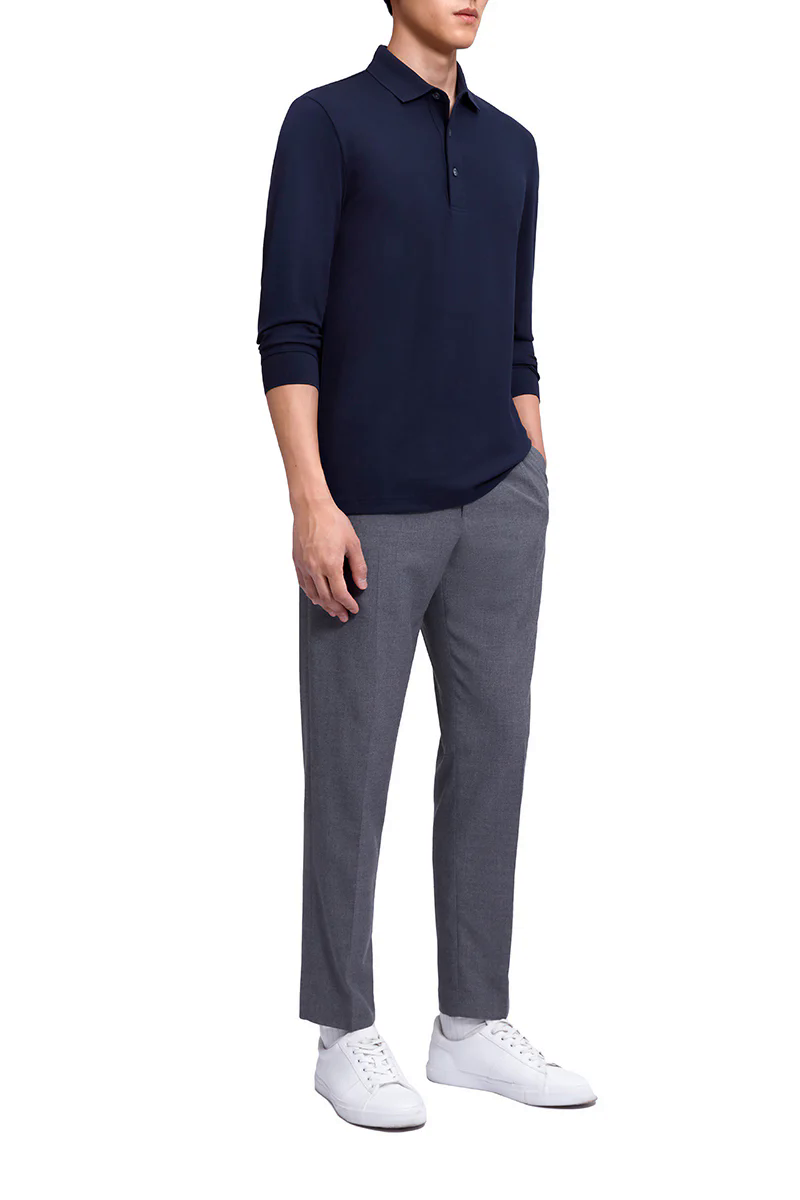 Pique Long Sleeve Polo | Navy NNY096