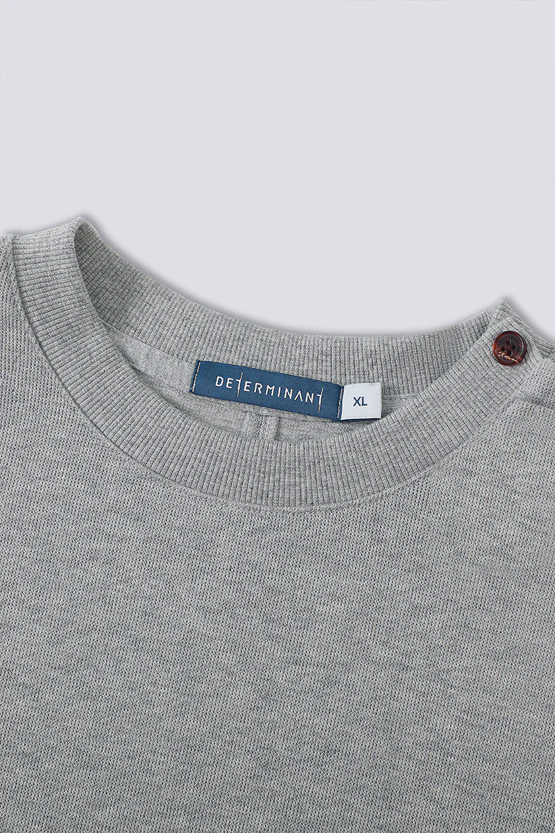 Merino-Blend French Rib Crew Neck Sweater | Grey EBC054