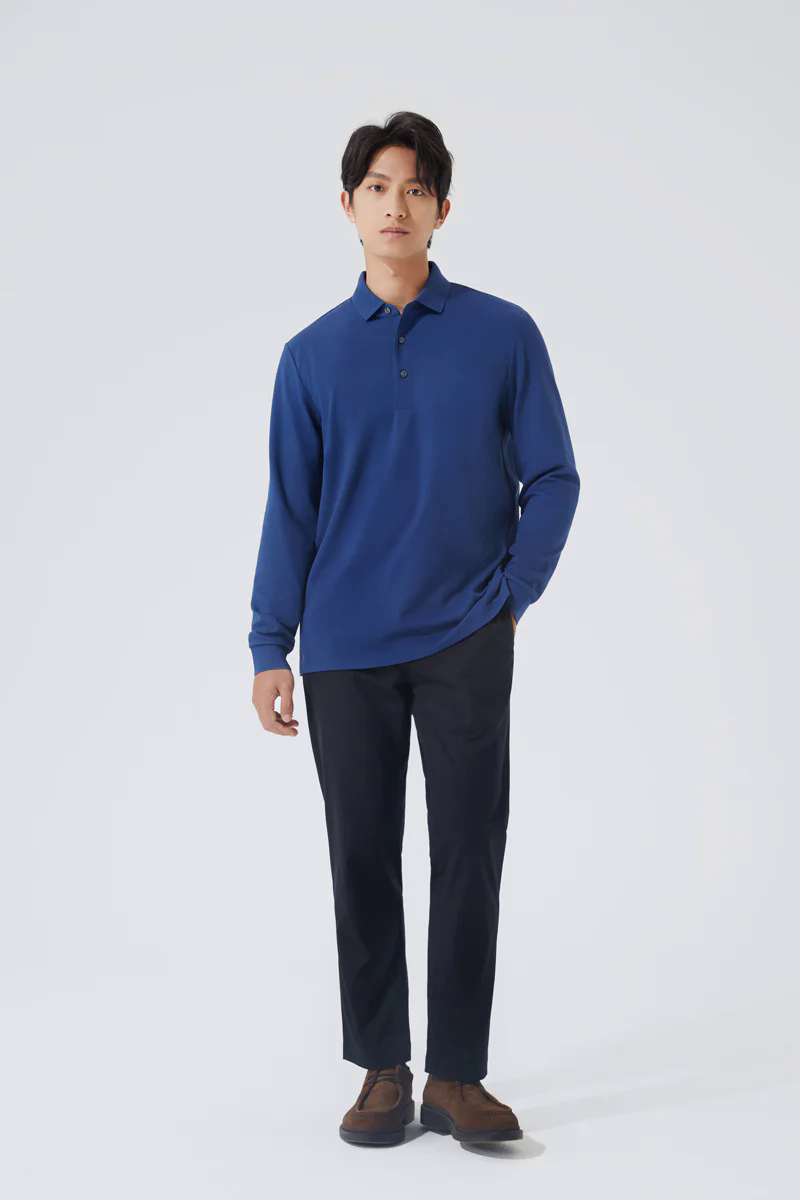 Pique Long Sleeve Polo | Blue NYE073 Pique Long Sleeve Polo | Blue NYE073