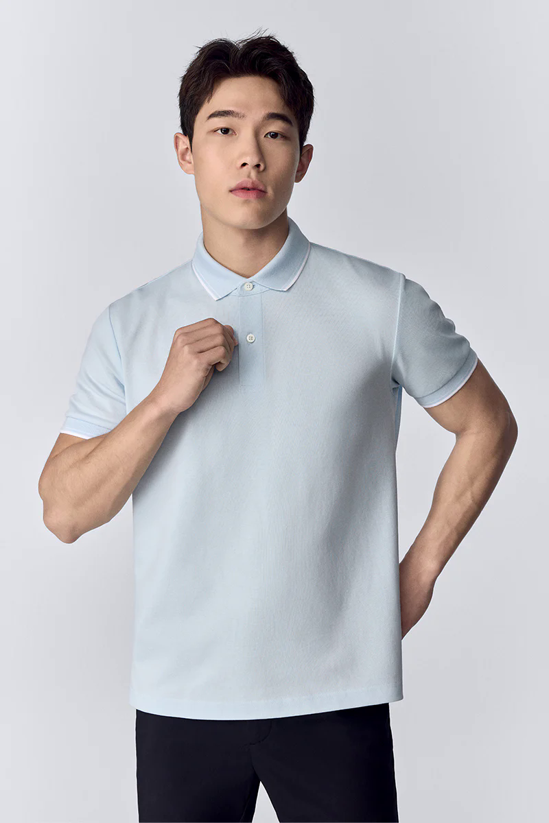 Pique Tipped Polo | Light Blue BLE237